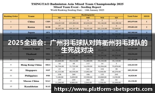 2025全运会：广州羽毛球队对阵衢州羽毛球队的生死战对决